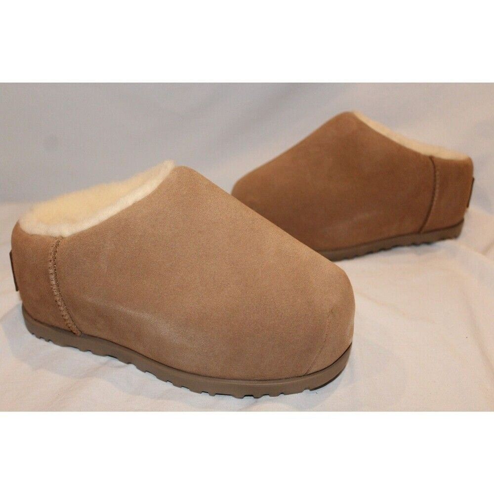 UGG WOMEN'S PUMPED SUEDE SHEARLING LINED CLOGS CHESTNUT NIB 10